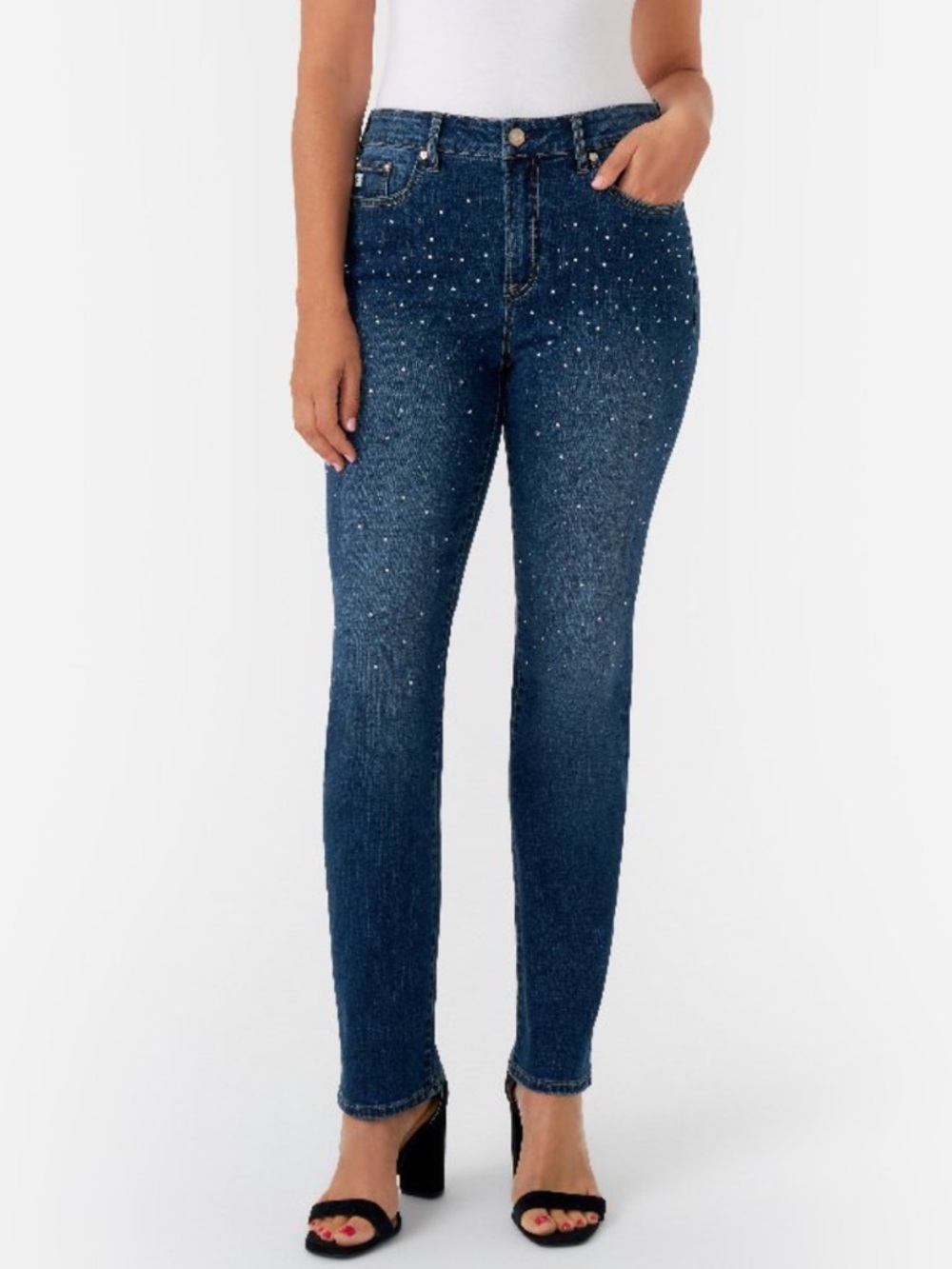 Seven 7 NWT high rise slim fit Shine Denim rhinestone encrusted jeans size 14
